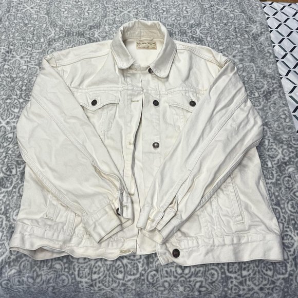 We The Free Jolene Trucker Denim Jacket, White, Size S - Picture 1 of 5